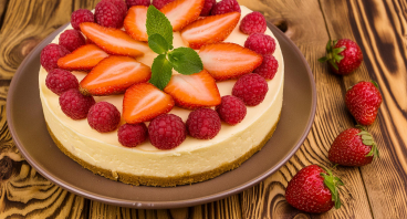 Cheesecake er en populær dessert lavet af en blanding af cremet ost, sukker og æg på en sprød kiksebund.